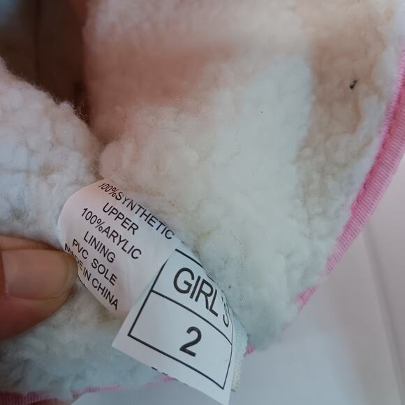 Pink and Black Snow Boots Size 2 Girls Plush Lining Velcro Closure Used Once - Picture 8 of 8